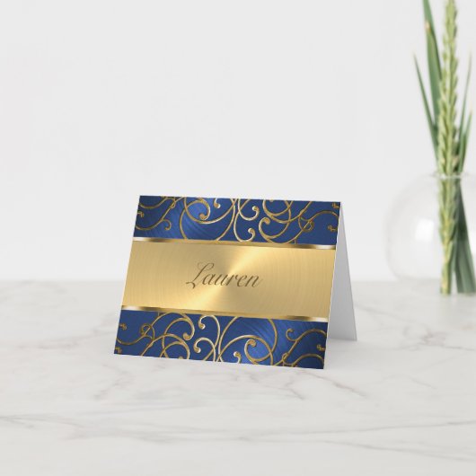 Vielen Dank Elegant Blue and Gold Filigree Dankeskarte (Vorderseite)