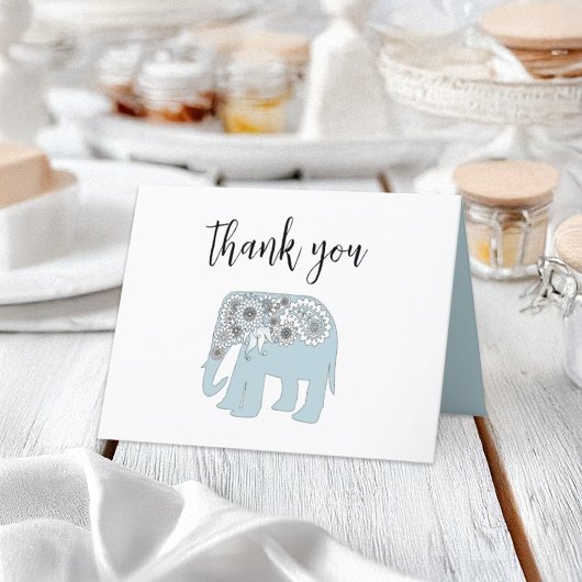 Vielen Dank Elegant Blue Paisley Elephant Card Dankeskarte