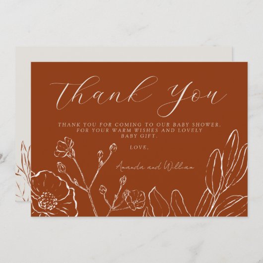 Vielen Dank Elegant Burnt Orange Botanical Blätter Dankeskarte (Vorne/Hinten)