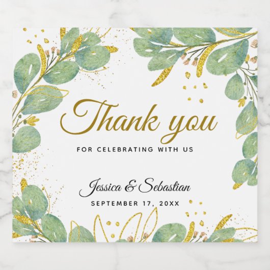 Vielen Dank Elegant Eucalyptus Wedding Schaumweinetikett (Einzelnes Label)