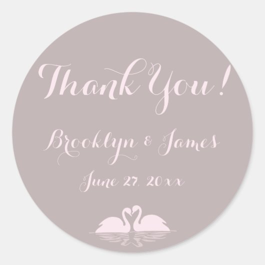 Vielen Dank Elegant Gray Pink Swan Wedding Sticker (Vorderseite)