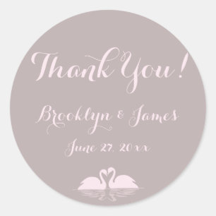 Vielen Dank Elegant Gray Pink Swan Wedding Sticker