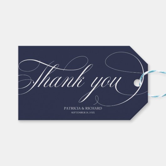 Vielen Dank - Elegant Navy Blue Gastgeschenk Hochz Geschenkanhänger (Vorderseite (Horizontal))