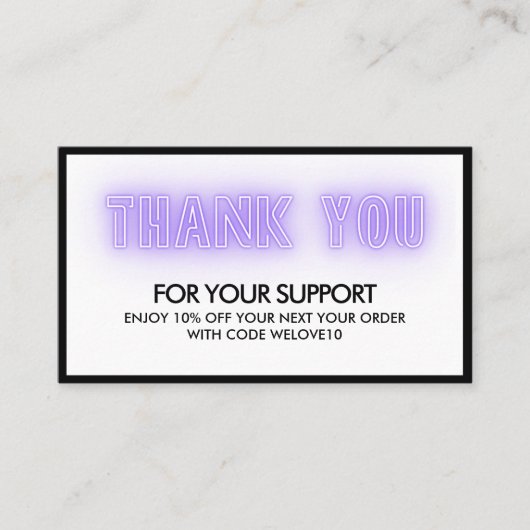 Vielen Dank Elegant Neon Trendy Instagram Discount Visitenkarte (Vorderseite)