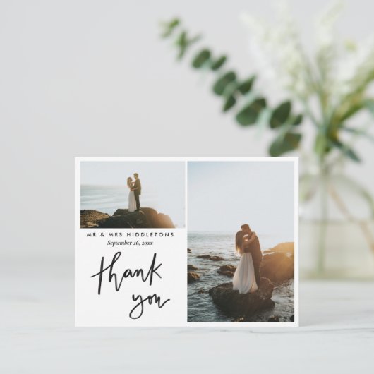 Vielen Dank Elegant Script | Hochzeitsstift Postkarte (Stehend Vorderseite)