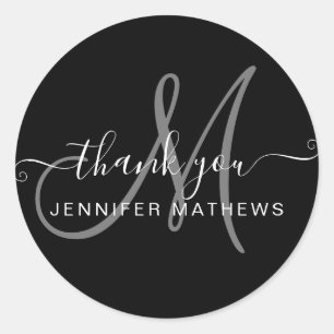 Vielen Dank Elegant Typografy Chic Black Runder Aufkleber