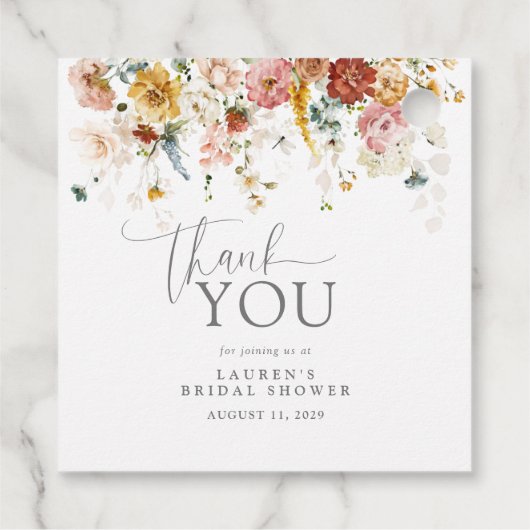 Vielen Dank Elegant Watercolor Blume Brautparty Geschenkanhänger (Rückseite)