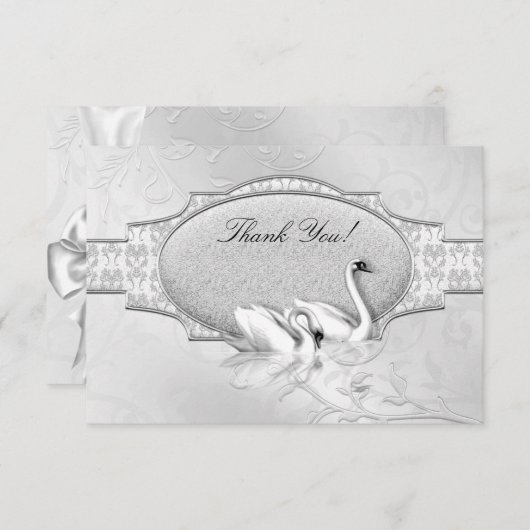Vielen Dank Elegant Wedding Silver White Swans Her Einladung (Vorne/Hinten)