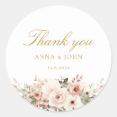 Vielen Dank! Elegant, weiß, pastellfarben, Blume, Runder Aufkleber (Vorderseite)