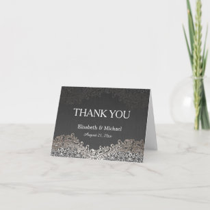Vielen Dank - Elegante Silver Damask Dark Linen Dankeskarte