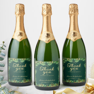 Vielen Dank Emerald Green Gold Eucalyptus Wedding Schaumweinetikett