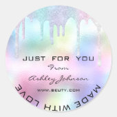 Vielen Dank, erstellt mit Liebe Glitzer Holograph  Runder Aufkleber (Vorderseite)