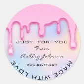 Vielen Dank, erstellt mit Liebe Holograph Blue Pin Runder Aufkleber (Vorderseite)