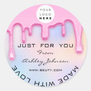 Vielen Dank, erstellt mit Liebe Holograph Logo ros Runder Aufkleber