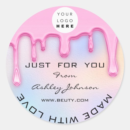 Vielen Dank, erstellt mit Liebe Holograph Logo ros Runder Aufkleber (Vorderseite)