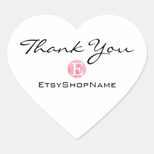 Vielen Dank Ets Shop Name Logo einfach weiß Herz-Aufkleber