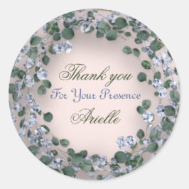 Vielen Dank Eucalyptus Birthday Blue Greenery Powd Runder Aufkleber