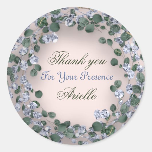 Vielen Dank Eucalyptus Birthday Blue Greenery Powd Runder Aufkleber (Vorderseite)