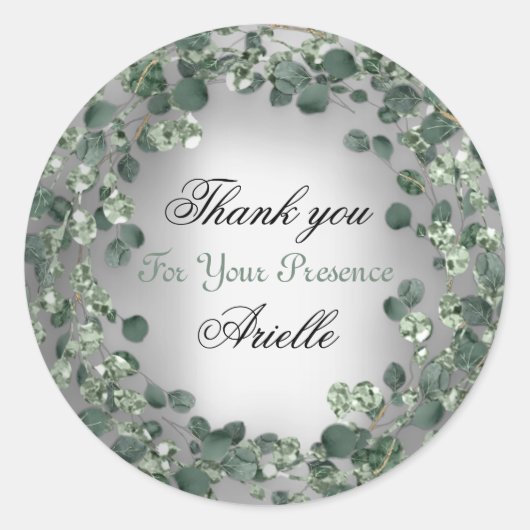 Vielen Dank Eucalyptus Birthday Bride Mint Gray Runder Aufkleber (Vorderseite)