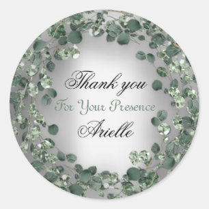 Vielen Dank Eucalyptus Birthday Bride Mint Gray Runder Aufkleber