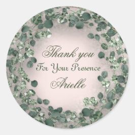 Vielen Dank Eucalyptus Birthday Rustic GREEN Pulve Runder Aufkleber