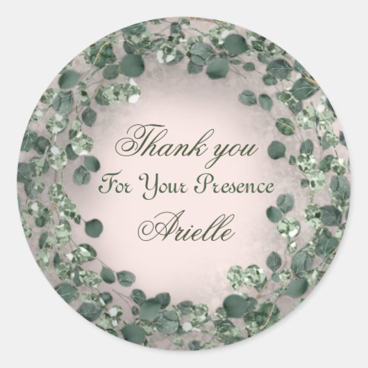 Vielen Dank Eucalyptus Birthday Rustic GREEN Pulve Runder Aufkleber (Vorderseite)