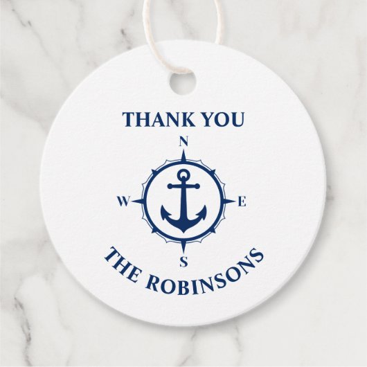 Vielen Dank Familie Name Compass Anchor Blue White Geschenkanhänger (Vorderseite)
