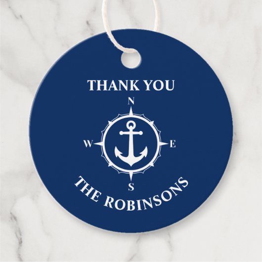 Vielen Dank Familie Name Compass Anchor Navy Blue Geschenkanhänger (Vorderseite)