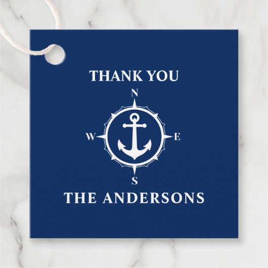 Vielen Dank Familienname Anchor Compass Navy Blue Geschenkanhänger (Vorderseite)