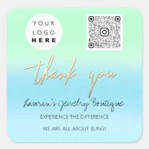 Vielen Dank Firmenname Logo Qr Shop Blue Minze Gre Quadratischer Aufkleber