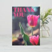 Vielen Dank Flat Card Pink Tulip Foto Custom Dankeskarte (Stehend Vorderseite)
