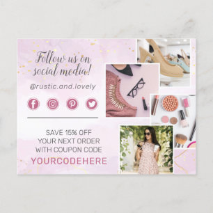 Vielen Dank Floral Antlers Pink Gold Marmor 4-Foto Postkarte