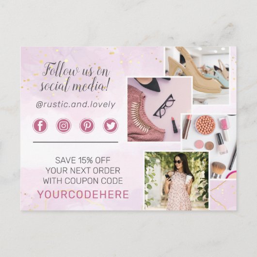 Vielen Dank Floral Antlers Pink Gold Marmor 4-Foto Postkarte (Rückseite)