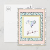 Vielen Dank Floral Blue Balloon Spark Silver Postkarte (Vorne/Hinten)