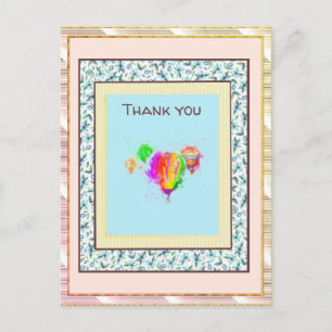 Vielen Dank Floral Pink Balloon Gold Spark Postkarte