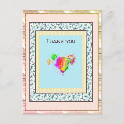 Vielen Dank Floral Pink Balloon Gold Spark Postkarte (Vorderseite)