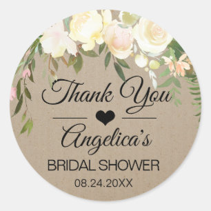 Vielen Dank, Floral Pink Ivory Craft Wedding Brida Runder Aufkleber