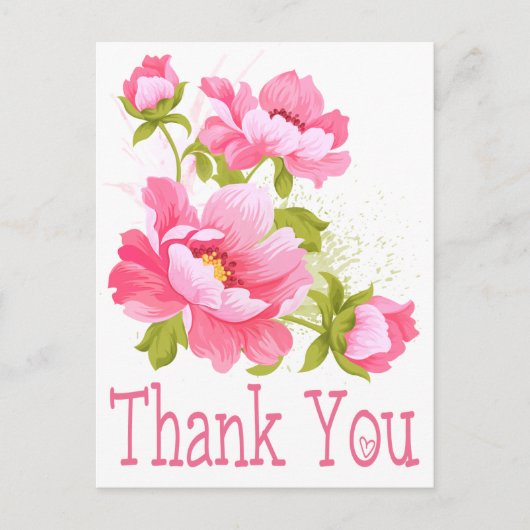Vielen Dank Floral Pink Peonies Blume Postcard Postkarte (Vorderseite)