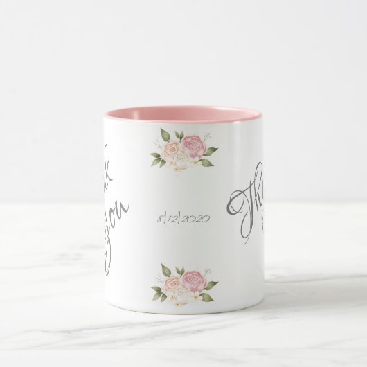 Vielen Dank Floral Pink Wasserfarbe Hübsch Tasse (Zentrum)
