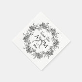 Vielen Dank florale Monogramm Hochzeit schwarz-wei Serviette (Ecke)