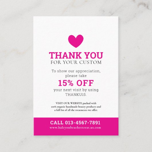 Vielen Dank Foto Beauty Promo Pink White Business Visitenkarte (Vorderseite)