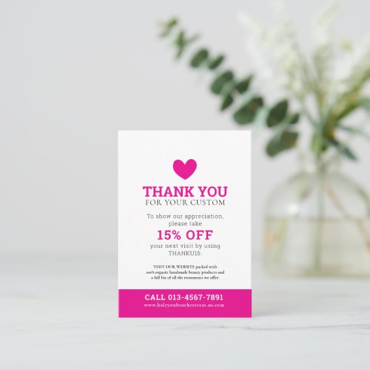 Vielen Dank Foto Beauty Promo Pink White Business Visitenkarte (Stehend Vorderseite)