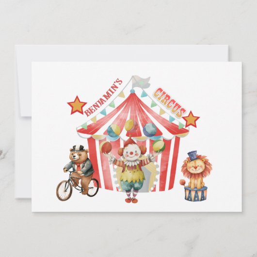 Vielen Dank Foto Boy Circus Karneval Thema Geburts Dankeskarte (Rückseite)