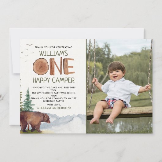 Vielen Dank Foto Happy Camper Dankeskarte (Vorderseite)