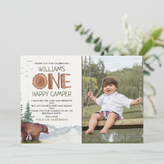 Vielen Dank Foto Happy Camper Dankeskarte (Stehend Vorderseite)