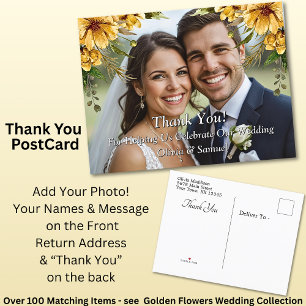 Vielen Dank - Foto mit Golden Blume Hochzeit Set Ankündigungspostkarte