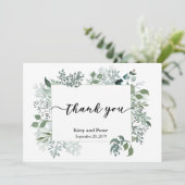 Vielen Dank Foto Wedding Blätter Grüne Moderne Dankeskarte (Stehend Vorderseite)