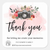 Vielen Dank, Fotograf der Aquarellkamera Quadratischer Aufkleber (Vorderseite)