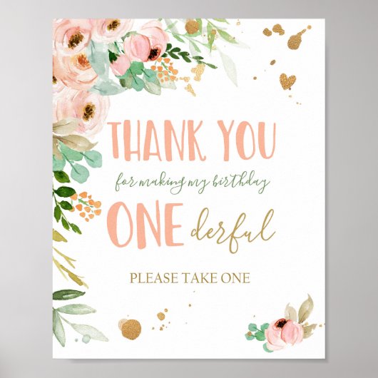 Vielen Dank Frau Onederful Floral Birthday Sign Poster (Vorne)