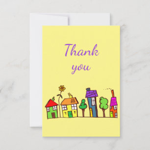 Vielen Dank Fun Houses Zuhause Cartoon Stadt Dankeskarte